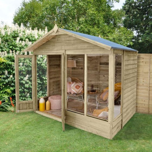 Forest 4LIFE Apex Summerhouse 8x6 - Double Door - 4 Windows - Horizon and Stone 