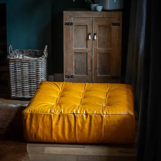 Leather Floor Cushion Pouffe - LARGE 9 BUTTONS