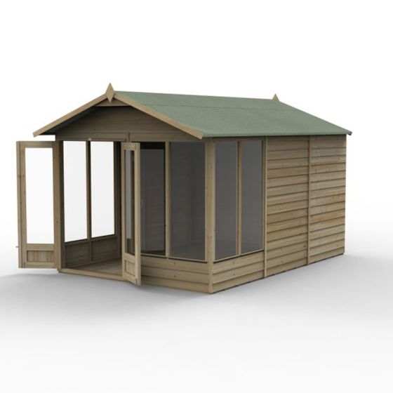 Forest 4LIFE Apex Summerhouse 8x12 - Double Door - 6 Windows - Natural - Horizon and Stone 