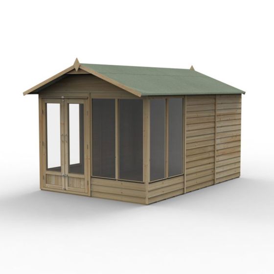 Forest 4LIFE Apex Summerhouse 8x12 - Double Door - 6 Windows - Natural - Horizon and Stone 