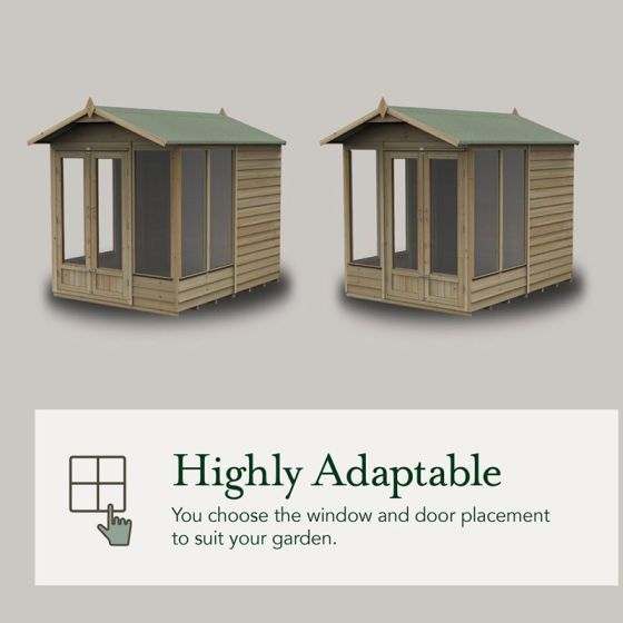 Forest 4LIFE Apex Summerhouse 8x6 - Double Door - 4 Windows - Horizon and Stone 