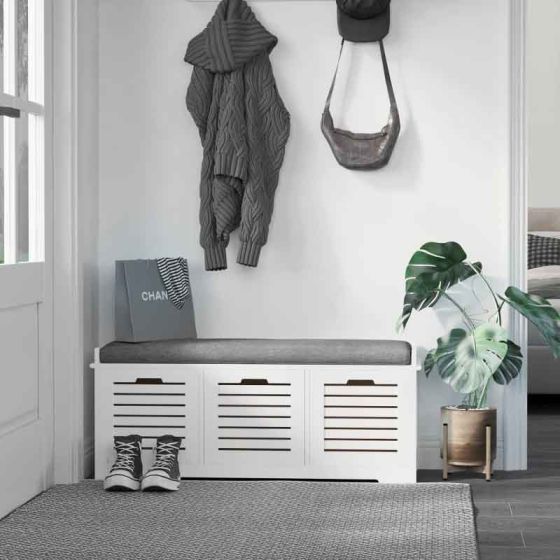 HOMCOM 3 Slatted Drawers Shoe Storage Bench - White - Horizon and Stone 