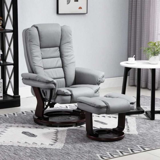 HOMCOM Swivel Recliner Chair with Footstool - Grey - Horizon and Stone 