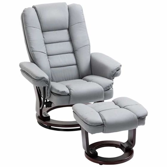 HOMCOM Swivel Recliner Chair with Footstool - Grey - Horizon and Stone 