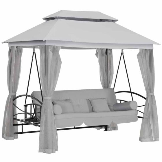 Outsunny Convertible Swing Chair with Gazebo - Light Grey - Horizon and Stone 