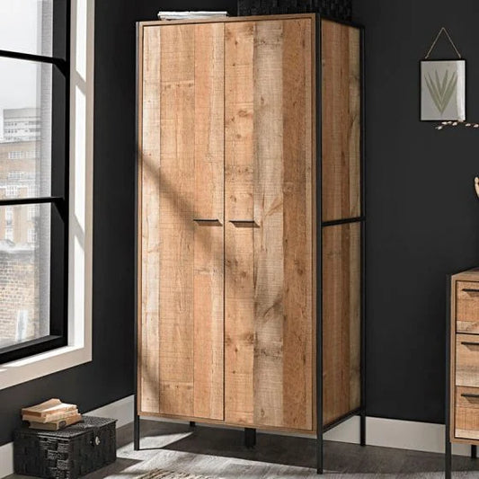 LPD Home Hoxton Distressed Oak 2 Door Wardrobe - Warm Vintage - Horizon and Stone 