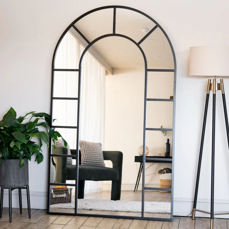 Full Length Black Metal Arched Window Mirror  LIMITED STOCK - Horizon and Stone 