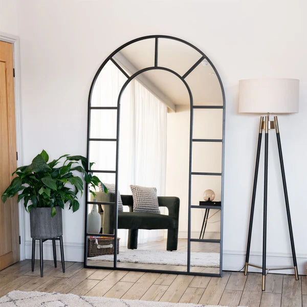 Full Length Black Metal Arched Window Mirror  LIMITED STOCK - Horizon and Stone 