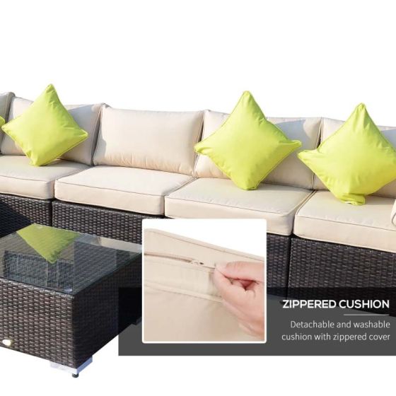Outsunny 7-Seater Rattan Garden Furniture Set - Brown - Horizon and Stone 