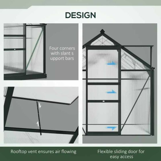 Outsunny 6 x 6ft Aluminium Large Walk-In Poly Greenhouse with Slide Door - Grey & Clear - Horizon and Stone 