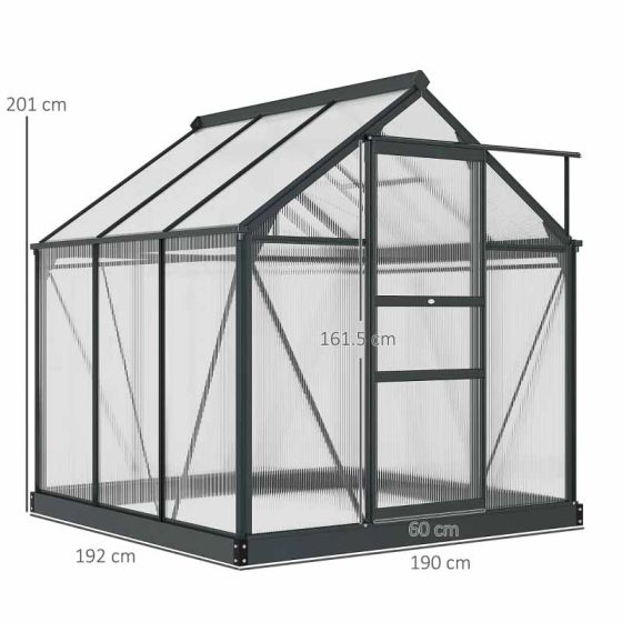 Outsunny 6 x 6ft Aluminium Large Walk-In Poly Greenhouse with Slide Door - Grey & Clear - Horizon and Stone 