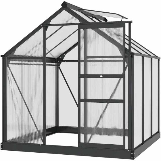 Outsunny 6 x 6ft Aluminium Large Walk-In Poly Greenhouse with Slide Door - Grey & Clear - Horizon and Stone 