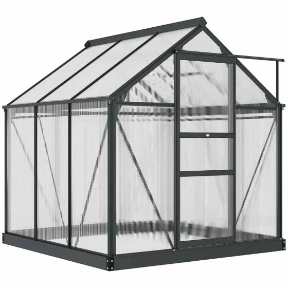 Outsunny 6 x 6ft Aluminium Large Walk-In Poly Greenhouse with Slide Door - Grey & Clear - Horizon and Stone 
