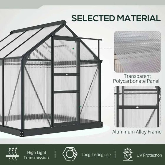 Outsunny 6 x 6ft Aluminium Large Walk-In Poly Greenhouse with Slide Door - Grey & Clear - Horizon and Stone 