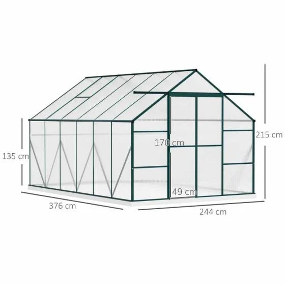 Outsunny 8x12ft Aluminum Polycarbonate Greenhouse with Sliding Door & Foundation - Clear - Horizon and Stone 