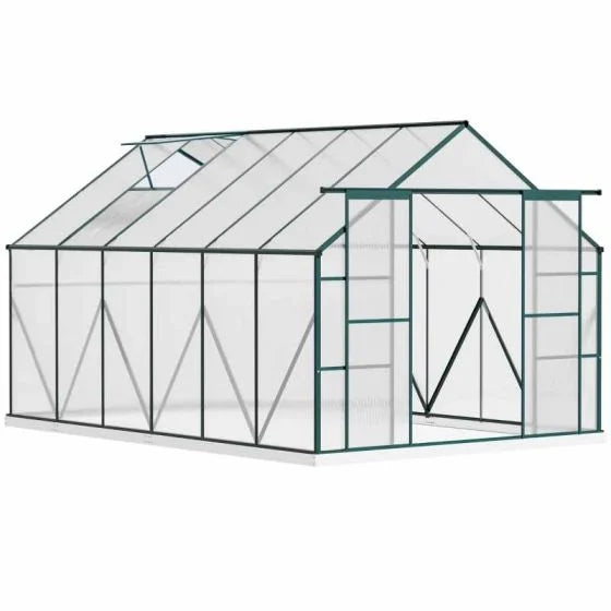 Outsunny 8x12ft Aluminum Polycarbonate Greenhouse with Sliding Door & Foundation - Clear - Horizon and Stone 
