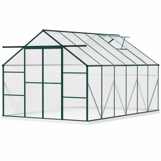 Outsunny 8x12ft Aluminum Polycarbonate Greenhouse with Sliding Door & Foundation - Clear - Horizon and Stone 