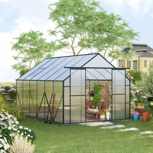 Outsunny 8x12ft Aluminum Polycarbonate Greenhouse with Sliding Door & Foundation - Clear - Horizon and Stone 