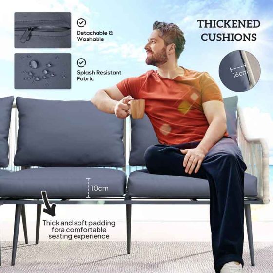 Outsunny 7 Seater Rattan Garden Corner Sofa Set - Grey - Horizon and Stone 