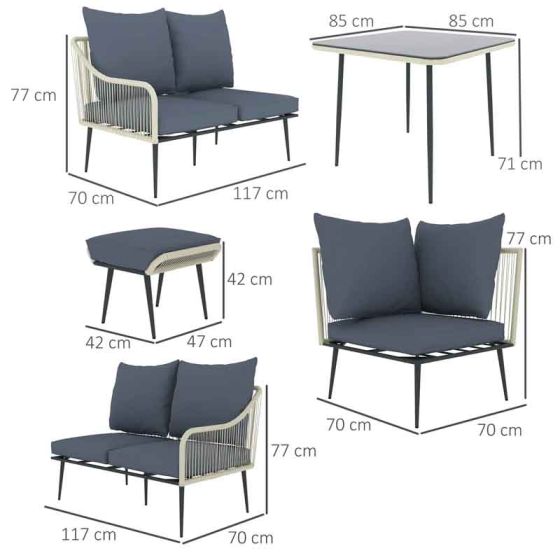 Outsunny 7 Seater Rattan Garden Corner Sofa Set - Grey - Horizon and Stone 