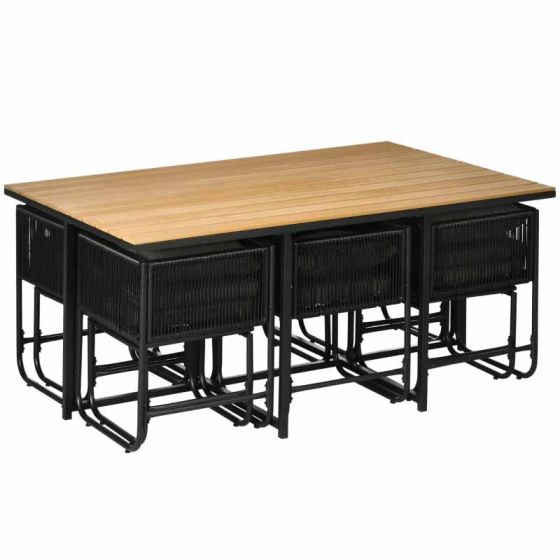 Outsunny 11 Piece Patio PE Rattan Wicker Dining Table & Chairs Set - Black - Horizon and Stone 