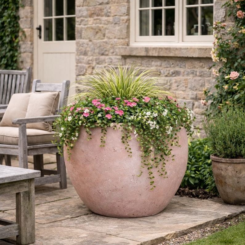 Orbello | Blushstone – 70cm Extra Large Concrete Sphere Planter – 207L Round Plant Pot - Horizon and Stone 