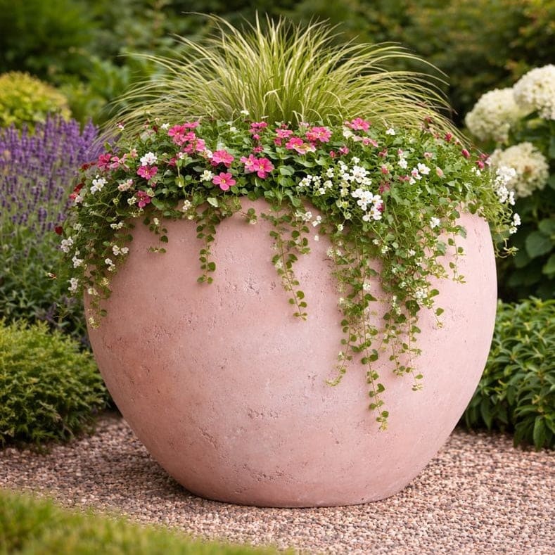 Orbello | Blushstone – 70cm Extra Large Concrete Sphere Planter – 207L Round Plant Pot - Horizon and Stone 