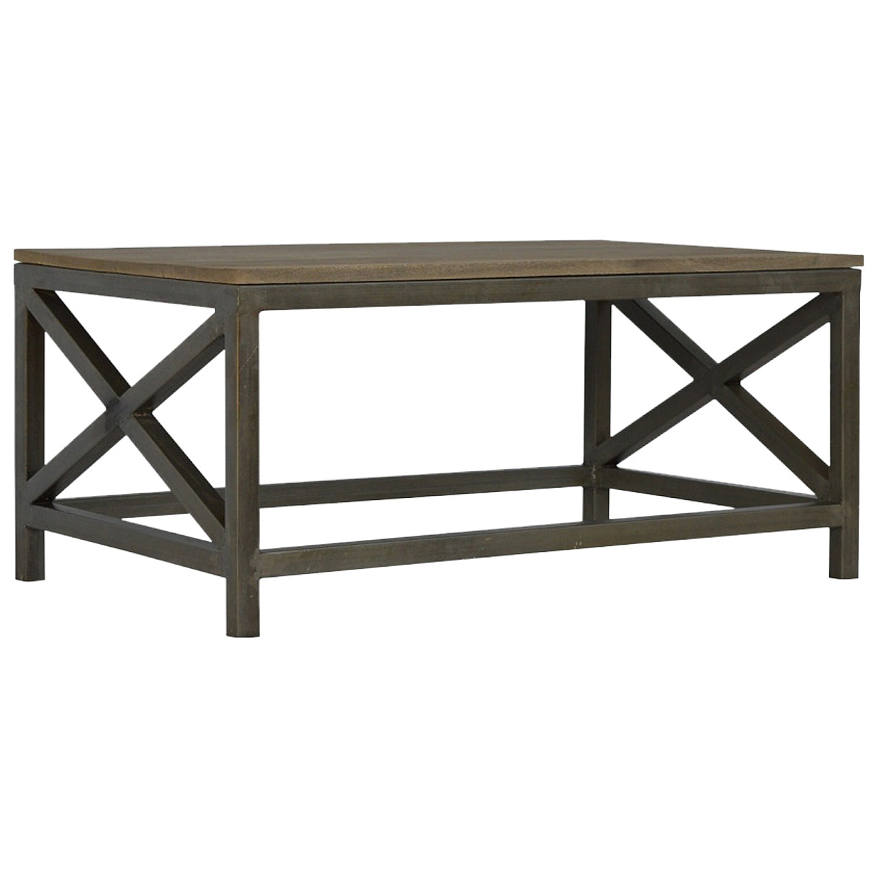 Industrial Cross Metal Oatmeal Coffee Table - Horizon and Stone 