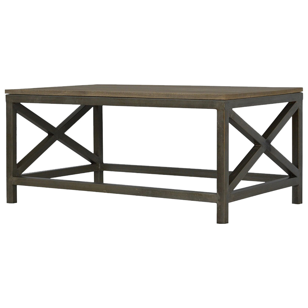 Industrial Cross Metal Oatmeal Coffee Table - Horizon and Stone 