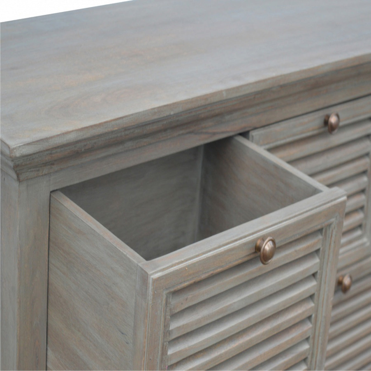 Grey Wash 5 Shutter Buffet - Horizon and Stone 