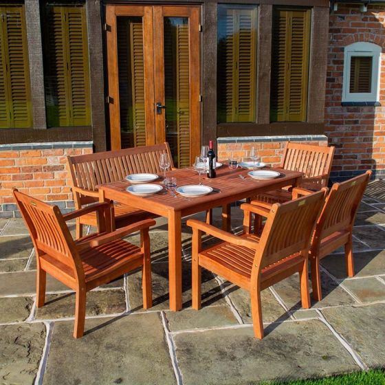 Rowlinson Willington 6 Piece Rectangular Garden Dining Set and Venetian Canopy - Horizon and Stone 