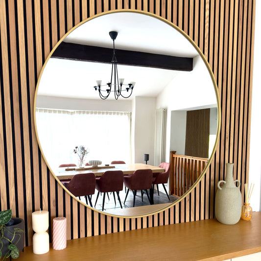 Rei - Extra Large Round Gold Metal Circle Mirror - 120cm x 120cm - Horizon and Stone 