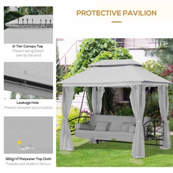 Outsunny Convertible Swing Chair with Gazebo - Light Grey - Horizon and Stone 