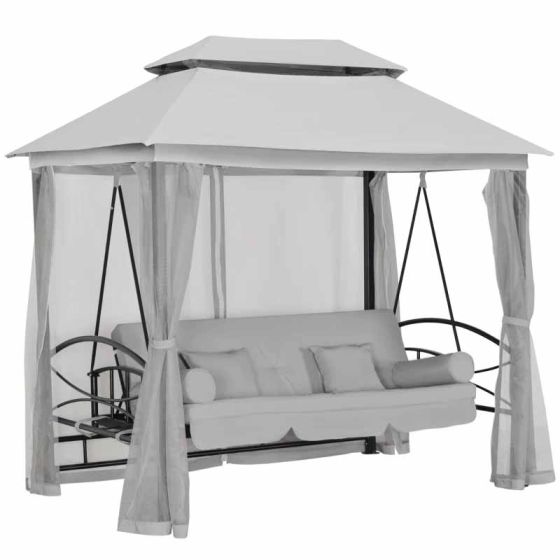 Outsunny Convertible Swing Chair with Gazebo - Light Grey - Horizon and Stone 