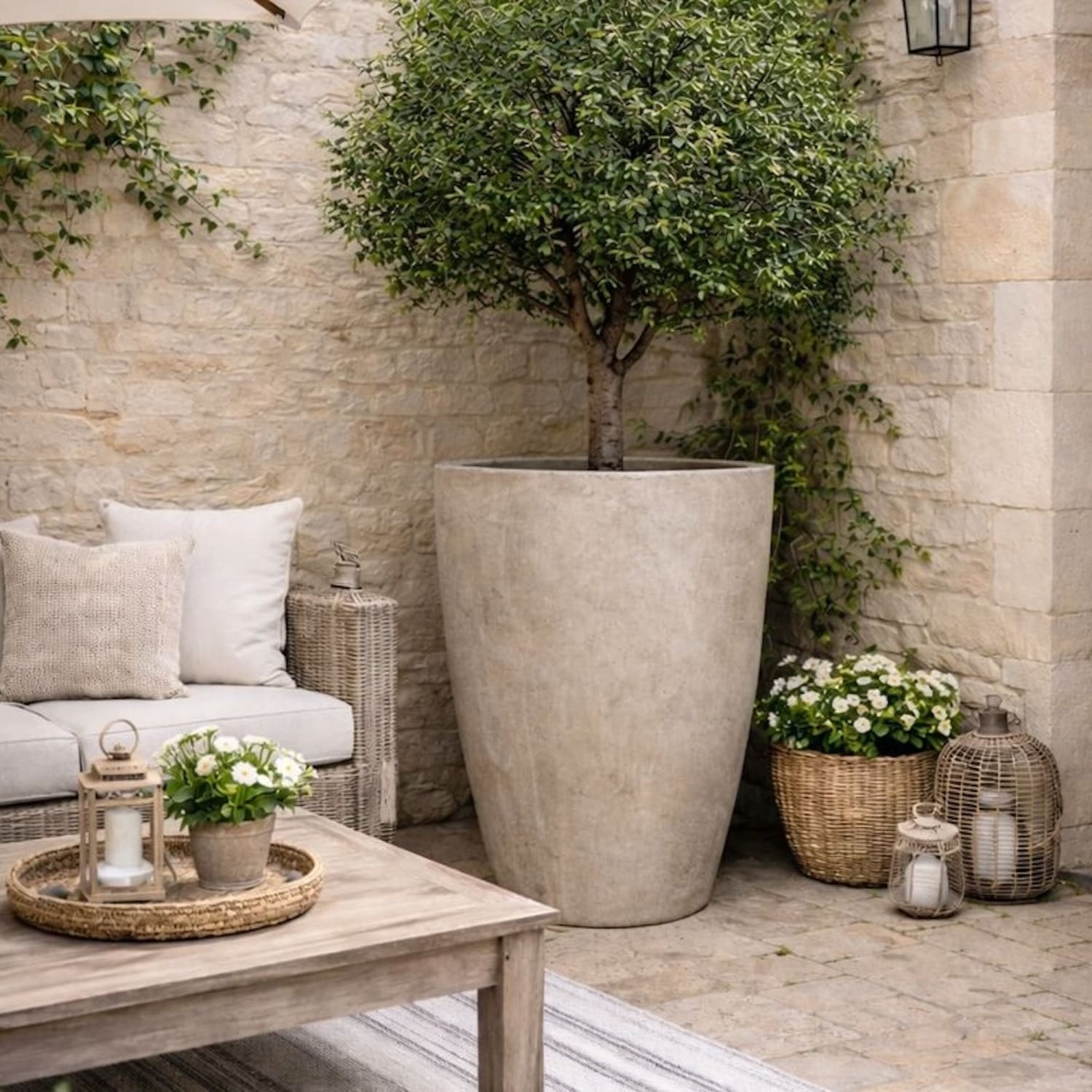 Vessara | Truffle – 100cm XXL Tall Concrete Planter – 172L Round Plant Pot - Horizon and Stone 