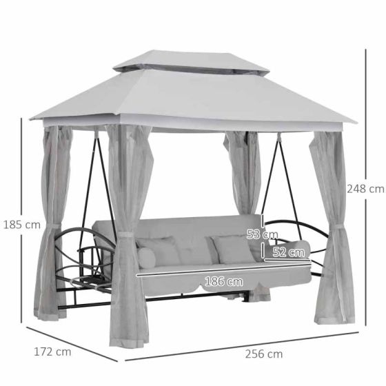 Outsunny Convertible Swing Chair with Gazebo - Light Grey - Horizon and Stone 